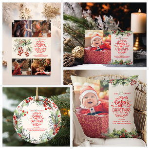 Cartão De Festividades Foto Elegant Floral Baby's First Christmas