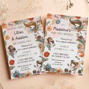 Convite Fada de Fada Florestal de Aniversário das Gêmeas