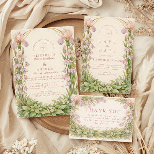 Cartão De Agradecimento Casamento Botânico de Íris Vintage