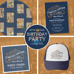 Convite Aniversário de 40 anos de uísque azul-Dourado masc