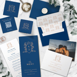 Adesivo Redondo Casamento da crista da copa monográfica azul e ros