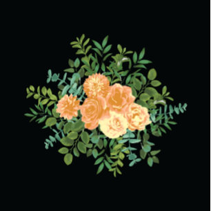 Convite Casamento Floral de Pêssego e Pênia Negra e Rosa