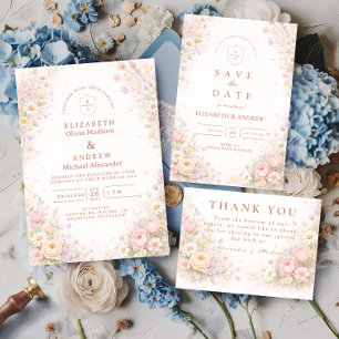 Convite Casamento no Jardim de Flores Silvestres Pastel El