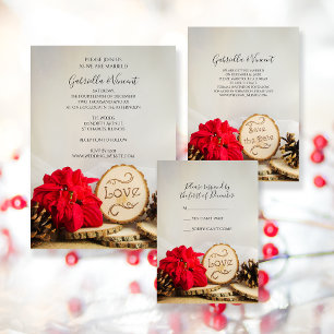 Rustic Red Poinsettia Woodland Casamento RSVP