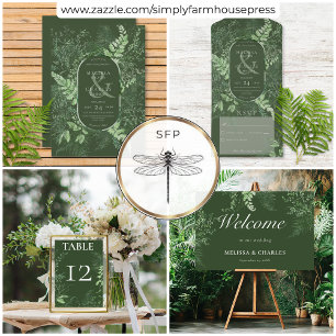 Cartão RSVP Rustic Fern Foliage Emerald Green