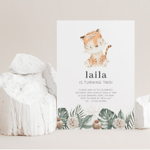 Tiger Greenery Foto Floral Convite de Aniversário