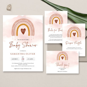 Convite Trendy Boho Rainbow Dusty Pink e Dark Brown Inv
