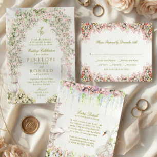 Convite Arco de jardim francês vintage floral casamento re