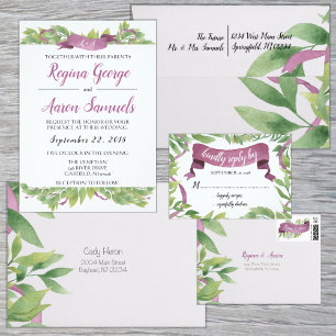 Convite Folhas de cor verde e roxa