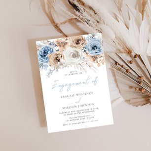 Convite Boho Blue: Casamento Floral Boêmiano Azul-Aquarela