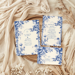 Convite Casamento Floral Azul vitoriano francês