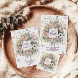 Convite Boho Wildflower Butterflies Chá de fraldas