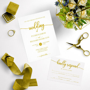 Convite Casamento Dourado E Branco Da Caligrafia Elegante