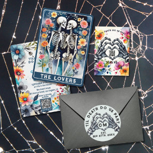 Adesivo Redondo Til Death Nos Parte Skeletons Casamento Gótico