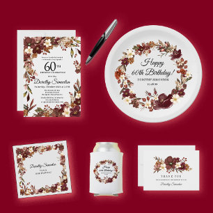 Cartão De Agradecimento Burgundy Mauve Ivory Fall 60th Birthday Flat