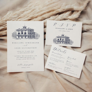 Cartão RSVP Casamento de Ilustração de Villa Italiano Elegante