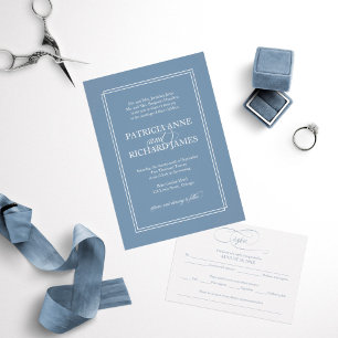 Convite Casamento Formal Simples Elegante Azul Empoeirado
