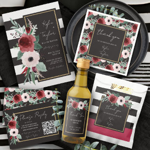 Tapete De Parede Chá de casamento de Casal Botânico de Stripe Branc