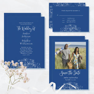 Real Blue White Wildflower Boho Wedho RSVP