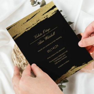 Convite Casamento Negra Dourado Moderno Faux Foil Paint St
