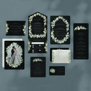 Convite Casamento Elegante Black Snowberry+Eucalyptus