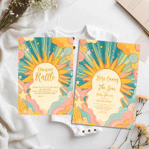 Convite O Chá de fraldas Da Luz Do Sol Aqui Vem O Filho