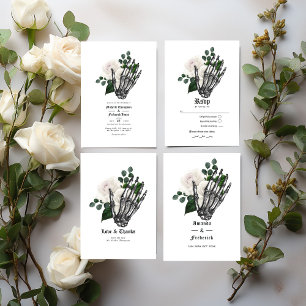Convite Código QR de Casamento Gótico Floral Branco