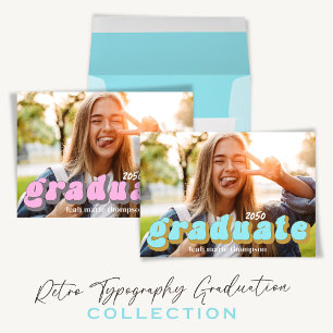 Convite Foto da Tipografia do formando Azul Simples Duas F