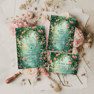 Cartão De Agradecimento Casamento Romântico com Portão de Rosas Vintage
