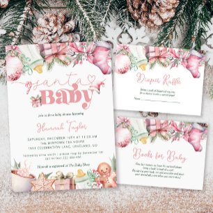 Cartão De Informações Fralda Raffle Papais noeis de Natal Chá de fraldas