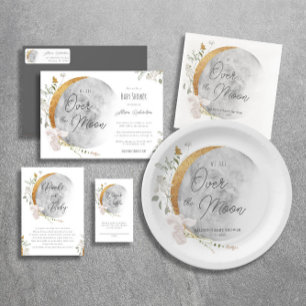 Cartão De Informações Livros de lua de ouro de boho para chá de fraldas