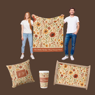 Cobertor De Velo aconchego floral colheita home e script de nome da