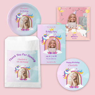 Convite Foto de aniversário personalizada de unicórnio ros