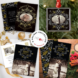 Papel De Presente Folhagem Festiva Arte Dourada Deco Feriado Quântic