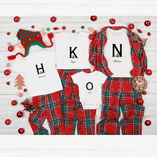 Body Para Bebê Monogramas Family Christmas Holly