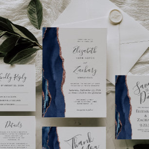 RSVP de Casamento de Agata Dourada Azul do Marinho