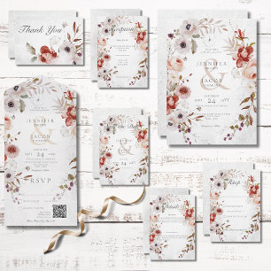 Convite Romântico para Casamento Floral Cor-de-Ros