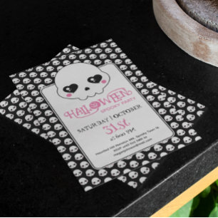 Convite Festa de aniversário-padrão de crânios fofinhos