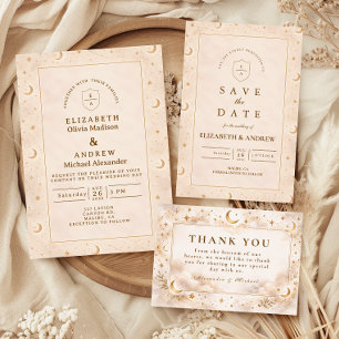 Convite Casamento Lua Celestial e Estrelas