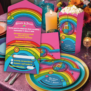 Adesivo Redondo Rainbow Disco Mirror Ball Groovy Dance Party Funky