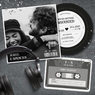 Vintage Retro Vinyl Record Convite De Casamento QR