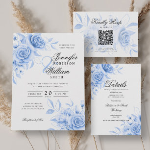 Cartão De Informações Detalhes do Casamento Azul do Marinho Floral Român