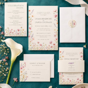 Convite Casamento de Flores Silvestres Boêmio Caprichoso