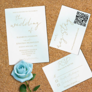 Cartão RSVP Casamento de Onda Blue Watercolor