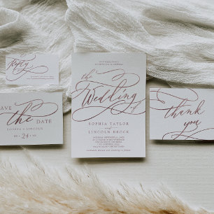 Convite Caligrafia Rosa Dourada Romântica Em Um Único Casa