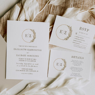Convite Boho Pampas Grass Monograma Wreath Beige Casamento