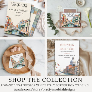 Convite Romântica Aquarela Veneza Itália Casamento