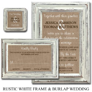 Convite A Coleção de Casamentos Rustic White Frame & Burla