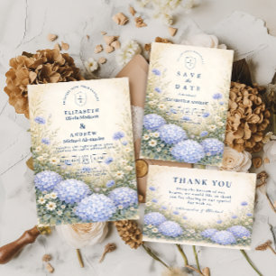 Cartão RSVP Casamento Romântico com Hortênsias Azuis