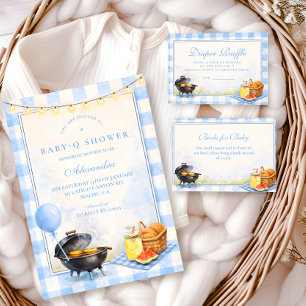 Cartão De Informações Sorteio de Fraldas Blue Gingham Baby Q